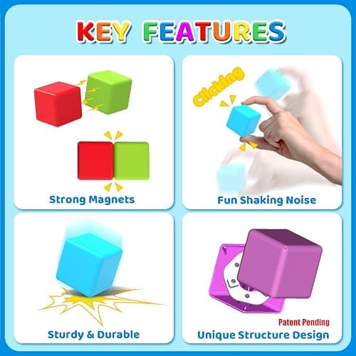 Magnetic Building Blocks, 1.65 inch Large Magnetic Stacking Cubes for Toddlers, Sensory & Montessori Toys for Boys & Girls 1 2 3 Years Old (24 PCS) thumbnail 3