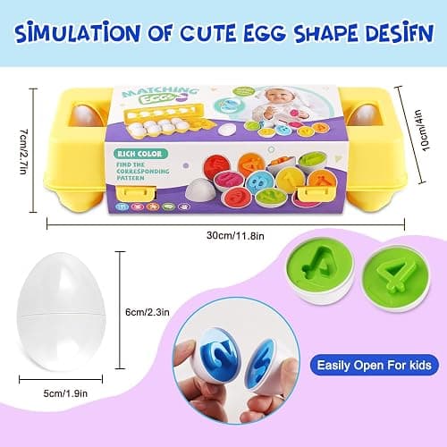 LOOIKOOS Matching Eggs for Toddlers-12PCS Preschool Educational Learning Color & Number Recognition Sorting Skills,Easter Gifts Basket Stuffers thumbnail 2