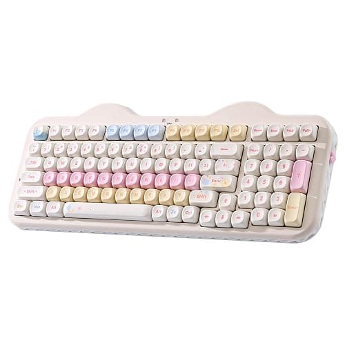 YUNZII C98 Drahtlose Mechanische Tastatur mit Nummernblock,BT5.0/2,4G/USB-C,Hot-Swap Gasket Mount,PBT MOA-Tastenkappen,RGB, Niedliche Kuchen Tastatur für Windows/Mac (Beige, Milk V2 Linear Switch) - Image 1