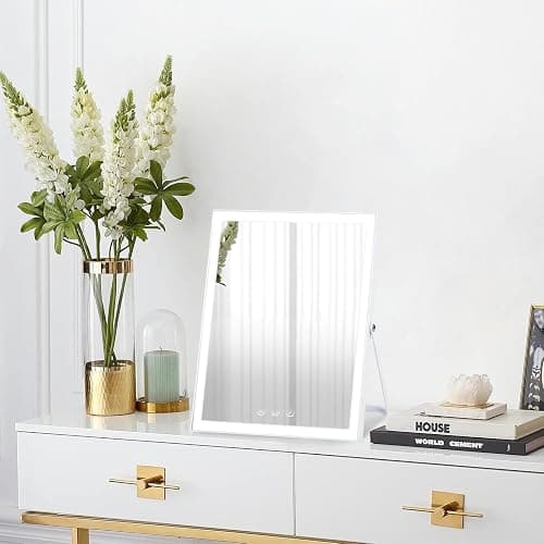 Vanity Mirror with Lights,10"x12" Lighted Makeup Mirror with 3 Color Modes, 360° Rotation Makeup Mirror with Lights, Dual Power Supply, Portable Desk Mirror, Smart Touch Control (White) thumbnail 8