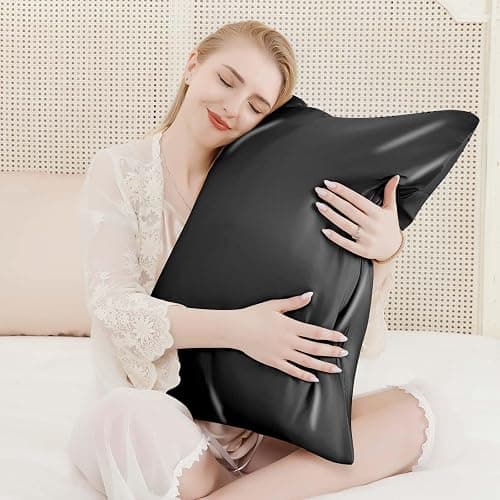 100% Pure Mulberry Silk Pillowcase Silk Pillow Cases for Hair and Skin with Hidden Zipper,6A High-Grade Fibers Dual Sides Silk Pillow Cover for Men and Women. (Black, Standard(20"*26")) thumbnail 2
