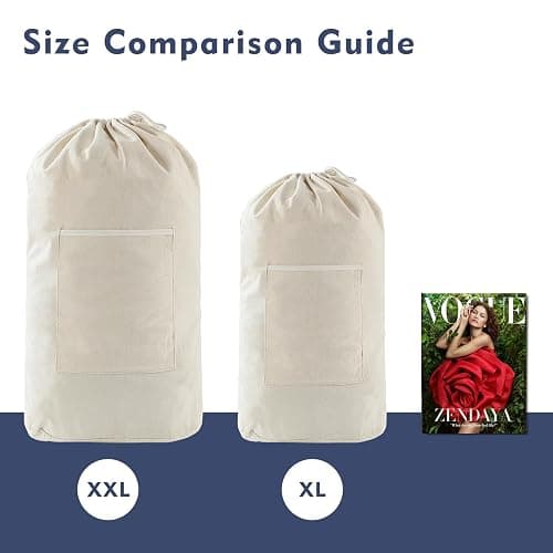Canvas Laundry bag, Washable Laundry backpack, Adjustable Straps, Large Front Pocket, Drawstring Closure (BEIGE, XX-Large) thumbnail 3