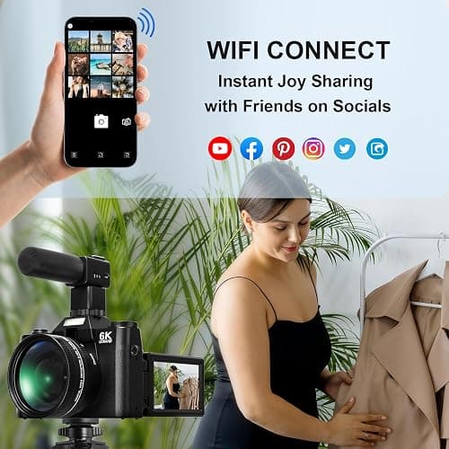 Yatao Digital Cameras for Photography and Vlogging, 6K 64MP Flip Screen, Dual Lens, Microphone for Video, 64GB TF Card, Compact Photo WiFi Camera for YouTube Kit Travel, Beginners (Black) thumbnail 6