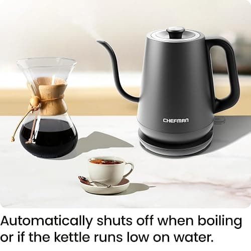 Chefman Gooseneck Electric Kettle, 0.8L Pour Over Tea Kettle for Coffee and Tea, One-Touch Operation, Boil-Dry Protection, Auto Shut-Off, Ultra-Fast Hot Water Boiler – Black thumbnail 8