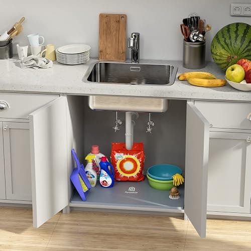 Under Sink Mat, 28" x 22" Silicone Kitchen Cabinet Tray, Waterproof & Flexible Under Sink Liner for Kitchen Bathroom and Laundry Room - 22"W x 28"L - Gray thumbnail 2