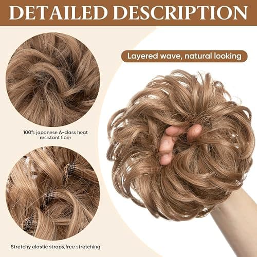 CJL HAIR Large Messy Bun Hair Piece Wavy Curly Scrunchies Synthetic Chignon Ponytail Hair Extensions Thick Updo Hairpieces for Women Dark Brown thumbnail 4