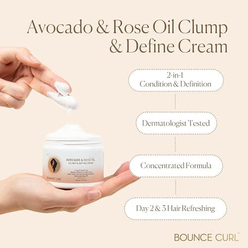 Bounce Curl Avocado & Rose Oil Clump and Define Cream, Enhance and Define Wavy, Curly, and Coily Hair, 6 oz thumbnail 3