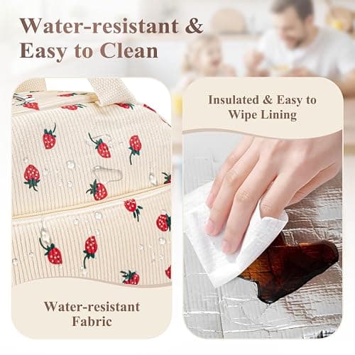 KUBYA Lunch Box for Women, Cute Strawberry Corduroy Insulated Lunch Bag Women Reusable Work Leakproof Simple Adults Large Lunch Boxes Tote Bag Men Cooler Bag thumbnail 8