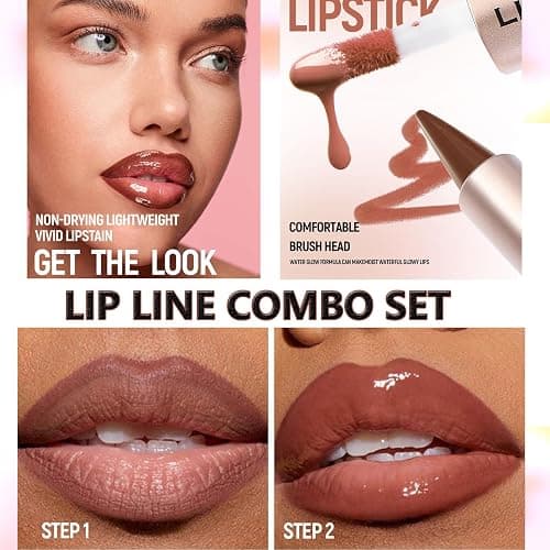 Clear Gloss and Lip Liner Lip Combo, Lip Combo Sets for Black Women, High Pigmented Plumping Lipgloss Kit ,Long Lasting Lipstick Lip Combo Set Lip Kit with Lip Liner and Gloss #1 Clear moisturizing thumbnail 5
