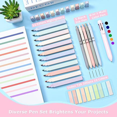 Asten 35 Pcs Aesthetic School Supplies, Clear Pencil Case with Pastel Pens and Highlighter, Mechanical Pencil 0.5 & 0.7 mm, 6-in-1 Multicolor Pen, Book Annotation Kit, College School Supplies for Girl thumbnail 3