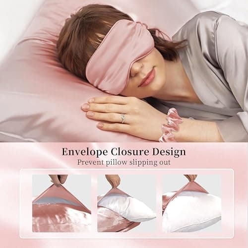 my novel things Satin Pillowcase Gift Set with Silk Satin Sleep Mask 4 Scrunchies, 2Pack Standard Size Silky Pillow Cases Luxury Sleeping 7 Pieces Set for Women Wife Female Men Birthday Gift thumbnail 6