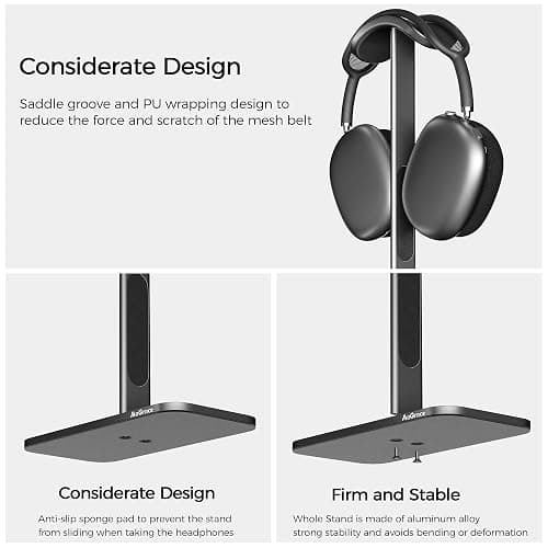 MaGrnce Headphone Stand for Airpods Max with Sleep Mode Aluminum Headphone Holder with Anti-Slip Base & Protective Leather Pad for Home/Game Room/Shop Headphone Storage/Display (Dark Grey) thumbnail 3