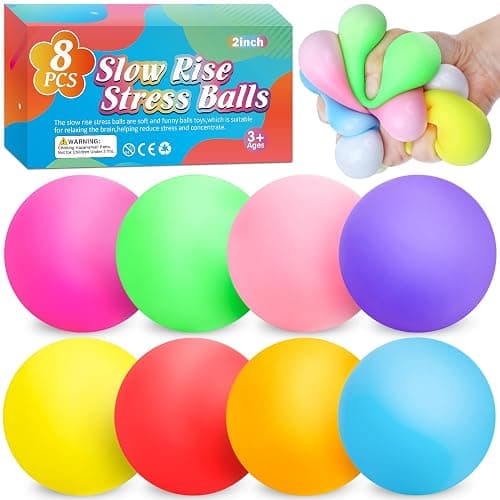 VISCOO 8 Pack Slow Rising Stress Ball,Stress Balls for Adults,Fidget Toys | Hand Therapy Sensory Squishy Ball for Stress Relief, Squishy Toys,Treasure Prize Box Toys for Kids Classroom - Image 1