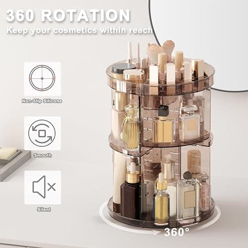 360 Rotating Makeup Organizer with Lipstick Slots, DIY 8 Adjustable Height Spinning Skincare Organizers, Brush and Perfume Storage Carousel, Cosmetic Display Case for Vanity Bathroom Countertop thumbnail 5