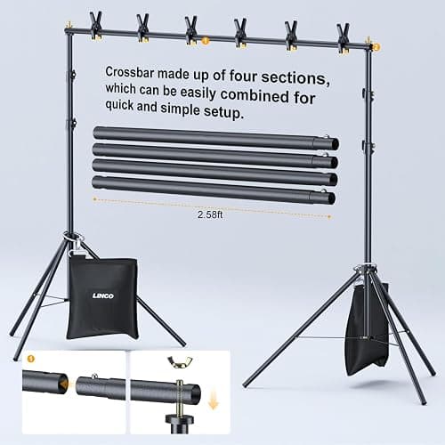LINCO Backdrop Stand 10x7ft(WxH) Adjustable Photo Studio Back Drop Background Holder Frame with Clamps, SandBag, Carry Bag for Parties, Events, Photography, Photoshoot, Banner 4172 thumbnail 4