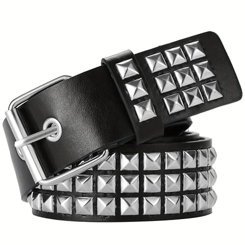 Ulekuke Metal Punk Rock Rivet Studded Belt for Women Men, Gothic Belt with Bright Pyramid Studs - Image 1