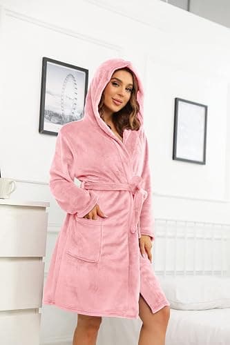 U2SKIIN Women Hooded Plush Robe, Short Womens Fleece Robes With Hood Soft Warm Spa Bathrobe thumbnail 4