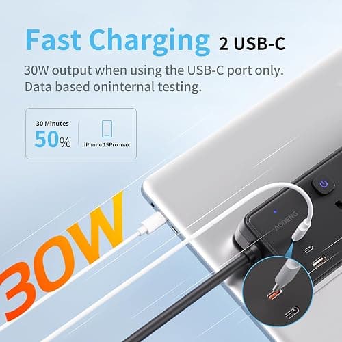 Extension Lead with 3 USB Slots(30W),4 Way Sockets Outlets Ports Extension Cable with 4 Individual Switches Surge Protected，Wall Mountable Extension Socket for Home,Office,School,2M,Black thumbnail 2