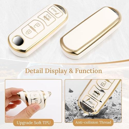 Coverforkey for Mazda Key Fob Cover with Upgraded Anti loss Durable Metal Keychain, Fashionable Soft Case for Mazda 3 Mazda 6 CX-3 5 9 CX-12 MX-5 Scion iA (4 buttons) (Gold, A1) thumbnail 2