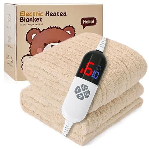 LUZARTA Heated Blanket Full Size 72"X84" Beige - Soft Double Sided Sherpa Electric Blanket Full Size with LED Display, 6 Heating Levels & 10 hrs Timer, Machine Washable & Fast Heating, Gift for Women thumbnail 4