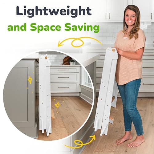 OCODILE Adjustable Foldable Toddler Tower – Folding Tower for Kids | Montessori Toddler Kitchen Step Stool Helper for Independence - White thumbnail 5