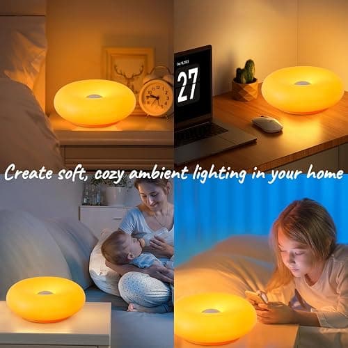 MIXL - Donut Table Lamp,Creative Orange Donut Atmosphere Lamps with Plastic Shade,Retro-Modern Table Light,3-Color Dimmable Nightstand Lamp for Bedroom and Desk, Aesthetic Home Decor & Gifts (Orange) thumbnail 7