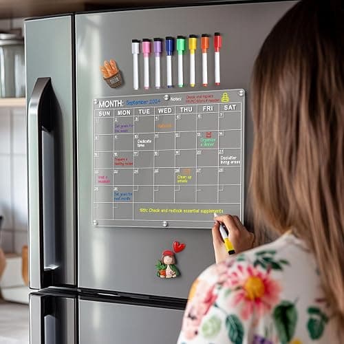 Acrylic Fridge Calendar, Magnetic Monthly Planner with 8 Color Markers, Clear Dry Erase Board for Events/Meetings/Shopping Lists - 14.5 * 11.5'' thumbnail 5