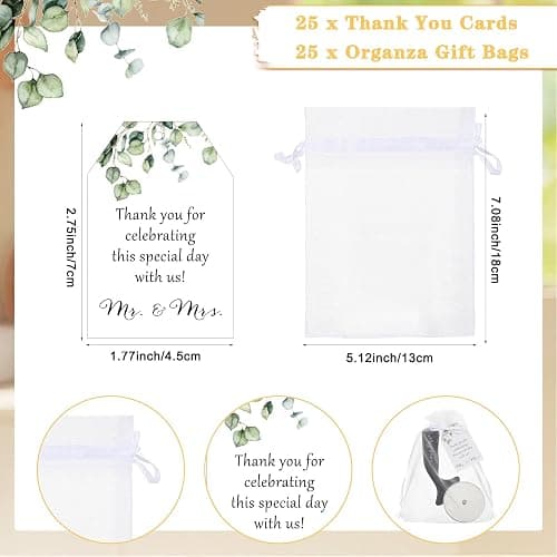 Jingmore Pizza Cutters Wedding Party Favor with Thank You Cards Bag, 25 Set | Stainless Steel, Organza Bags, Bridal Shower Party Favors, Bulk Return Gifts for Guests, Slice of Love Design Tags thumbnail 4