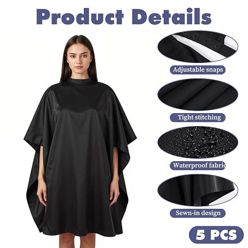5 Pcs Hair Cape For Haircuts Waterproof Professional Hair Cutting Cape 59" X 47" Black Barber Capes With Adjustable Snap Closure Large Size Salon Capes Men Women Hairstylist Clients Coloring Styling thumbnail 4