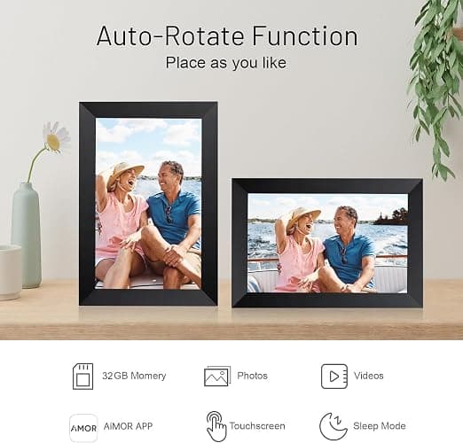 AEEZO 10.1 Inch WiFi Digital Picture Frame, IPS Touch Screen Smart Cloud Photo Frame with 32GB Storage, Auto-Rotate Easy Setup to Share Photos or Videos via AiMOR APP, Wall Mountable Black thumbnail 3