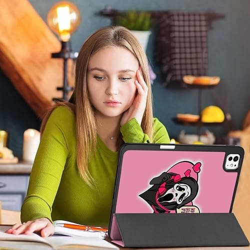 Cabreche Compatible with iPad Pro 13 Inch Case (M5/M4) 2025/2024 with Pencil Holder TPU Back Case Auto Sleep/Wake Cover for Girls Women Men Cute Preppy Cool-Pink Skull Skeleton thumbnail 6