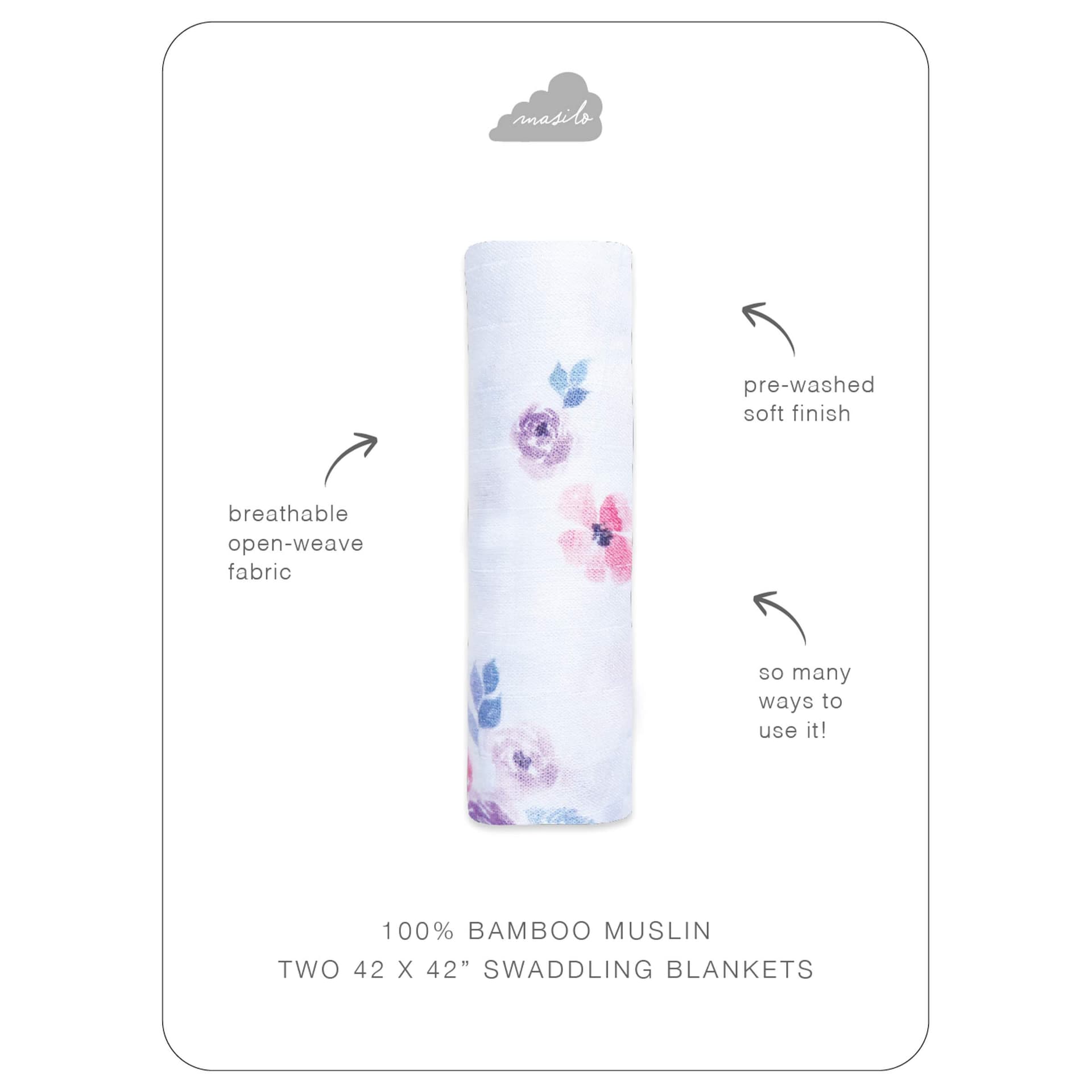 Masilo 100% Silky Soft Cotton Swaddle Wrap/New Born Swaddle Blanket/Multiuse Muslin Cloth Swaddle/Swaddle Gift Set/Soft Baby Wrap/Pack of 1/42 x 42 in - Bloom thumbnail 2