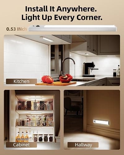 EZVALO 5 Pack Under Cabinet Lighting, 2400mAh Rechargeable Motion Sensor Light, 10inch Magnetic Closet Lights with Dimmable & 3 Color Temps, Wireless Motion Activated Lights with Remote for Kitchen thumbnail 9
