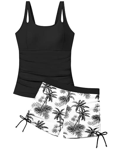 Aulyffo Girls Tankini Swimsuit 2 Piece Bathing Suits for Girls Square Collar Swim Tank Top and Drawstring Bottoms for 9-16Y - Image 1