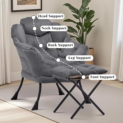 Aunekiv Lazy Chair with Ottoman, Comfy Accent Lounge Chair with Side Pocket, Modern Reading Armchair with Footrest, Upholstered Sofa Chair for Small Spaces, Bedroom, Living Room, Dorm, Darkgrey thumbnail 6