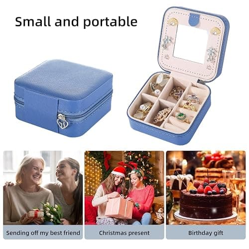 KElofoN Travel Jewelry Case with Mirror - Small Organizer Box for Girls & Women (Deep Blue) - Deep blue thumbnail 5