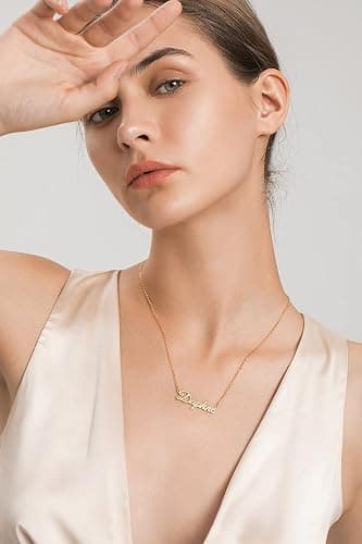 UMAGICBOX Exquisite Personalized Name Necklace|Choose from 14 Font Styles|Customizable 18K Gold Plated Stainless Steel & Sterling Silver Pendant|Unique Gift for Her thumbnail 3