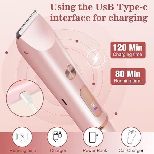 Bikini Trimmer for Women 2in1 High Power Epilators Hair Removal Waterproof Electric Razors Women's Electric Razor Pubic Hair Trimmer Shaver for Women for Ladies Pubic, Face, Underarms, Legs (Pink) thumbnail 7