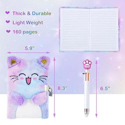 PJDRLLC Cat Diary with Lock, Gift for 6 7 8 Year Old Girl, Secret Diary Journal Notebook with Coin Purse, Multicolored Pen, Post-it Note, Stickers, Practical Gift for Birthday (A Happy Cat) thumbnail 2