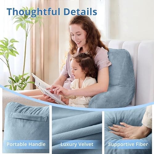 Sasttie Reading Pillow for Sitting in Bed Adult, Back Pillow for Bed Sitting Up, Backrest Back Support Chair Pillow, College Dorm Essentials for Girls and Boys, Greyish Blue Standard thumbnail 4