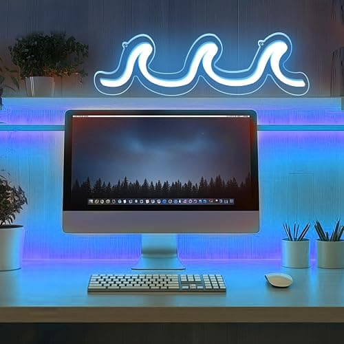 Wave Neon Signs Light Blue LED Night Lights With Dimmable Switch For Kids Wall Decor USB Powered For Living Room Bar Bedroom Christmas Gift(11.8 * 3.9") thumbnail 5