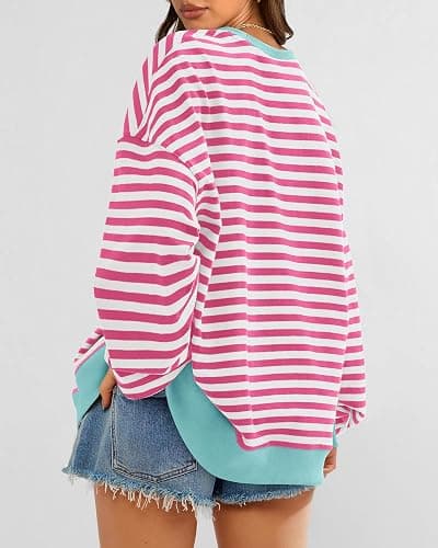 BTFBM Oversized Sweatshirt For Women 2026 Fall | Striped Long Sleeve Shirt, Crewneck Sweatshirts, Casual Loose Pullover, Workout Tops, Y2K Clothes, Sport, Vacation Outfits thumbnail 2