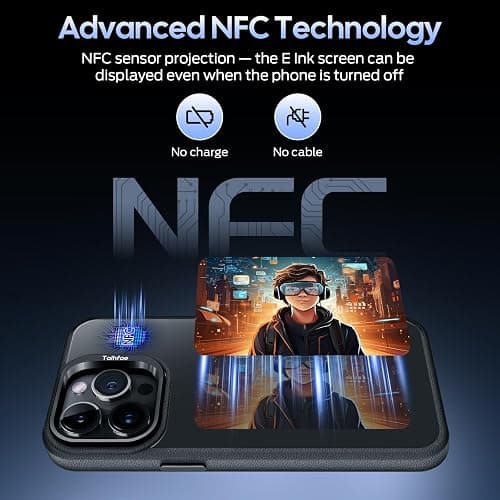 Talhfae Smart E Ink Case for iPhone 14/15 Plus, MagSafe NFC 4.0" HD | 528x768 4-color always-on E Ink display, faster NFC transfer, DIY photo changing, AI art, customizable TPU anti-drop case. thumbnail 4