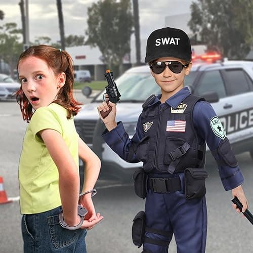 Latocos 15 PCS SWAT Police Officer Costume for Kids with Vest Accessories Cop Dress Up Role Play Set for Halloween Cosplay - 5-7 thumbnail 7