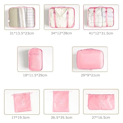 8 Set Packing Cubes for Suitcases Travel Luggage Packing Organizers,Travel Essentials Luggage Organizer Accessories for Shoe Bag Tioletry Bag Laundry Bag (Pink) thumbnail 3