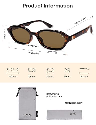 SOJOS Retro Rechteckige Polarisierte Sonnenbrille Damen Herren Schmale Hexagonal Trendy Y2K Brille UV400 Schutz Geeignet für Breite Gesichter, SJ2629 thumbnail 5