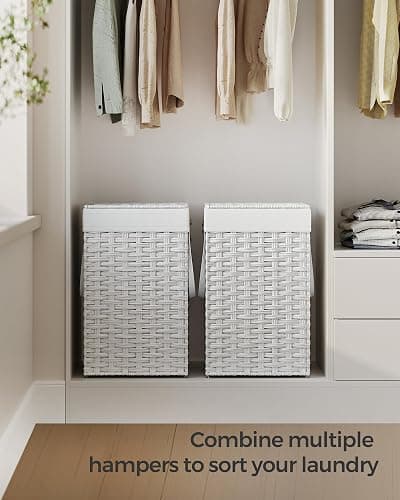 SONGMICS Laundry Hamper with Lid, 17.2 Gallon (65 L) Synthetic Rattan Clothes Laundry Basket with Lid and Handles, Foldable, Removable Liner, Cloud White ULCB165W01 thumbnail 9