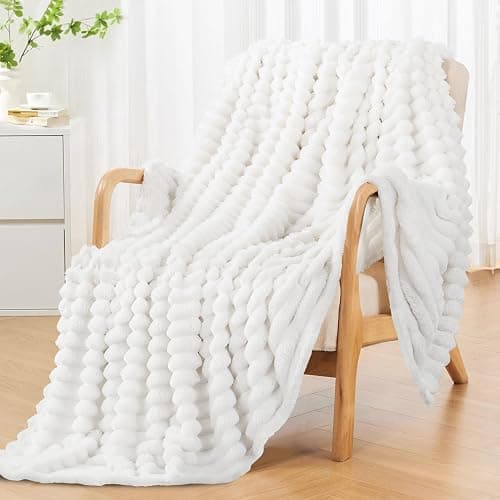 RUIKASI Kuscheldecke Flauschig Decke Weiß - 130x150cm Fleecedecke Sofadecke Couchdecke für Wohnzimmer Deko Tagesdecke Blanket, Weiche Wolldecke Warme Korddecke als Wohn- & Kuscheldecken thumbnail 3