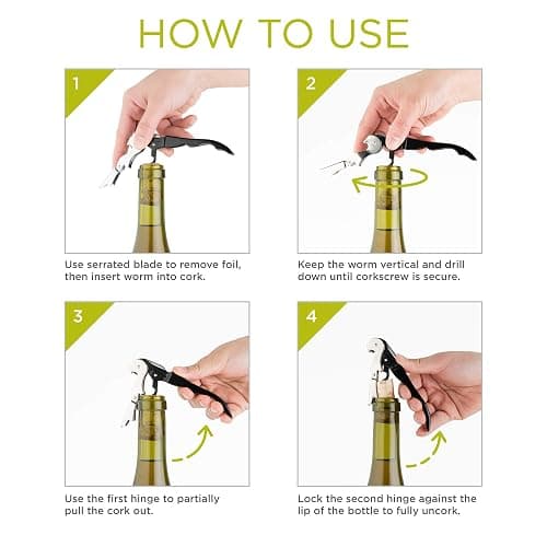 True TrueTap Double Hinged Waiter’s Corkscrew, Matte Black Wine Bottle Opener with Foil Cutter, Wine Key thumbnail 5