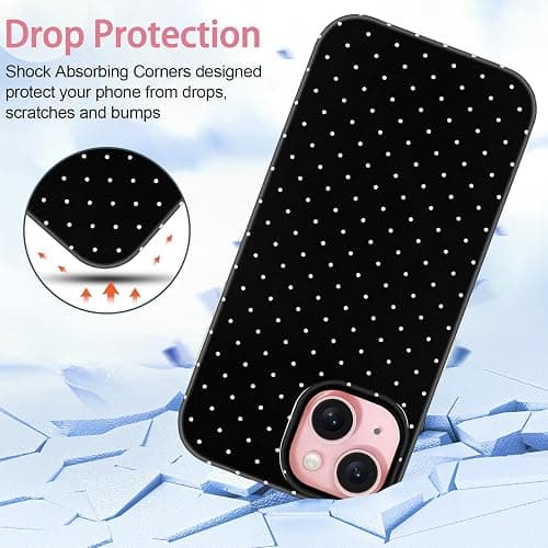 Hython for iPhone 15 Case Cute Polka Dot Aesthetic Design Simple Cover 6.1", Thin Slim Anti-Scratch Soft TPU Bumper Shockproof Rubber Protective Phone Cases for Women Girls Girly Boys, Black thumbnail 4